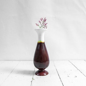 Vintage 1980s Ceramic Vase Brown White Marble Yellow Miniature Flower Bud Floral Pot Planter Home Decor Decoration 80s Minimalism Pottery