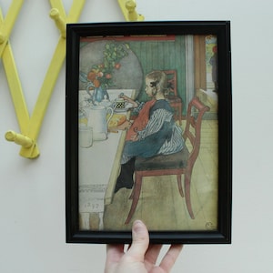 Vintage 1980&#39;s Little Girl Farmhouse Wall Hanging, Vintage 1897 Print Wall Hanging Picture, Little Girl Kitchen Home Picture, Kitchen Decor