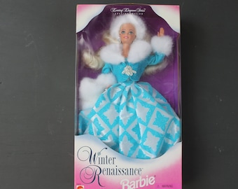 Vintage 1990&#39;s Winter Renaissance Barbie Doll, 90&#39;s Original Barbie Doll Still In Box, 90&#39;s Winter Christmas Evening Barbie Doll Collection
