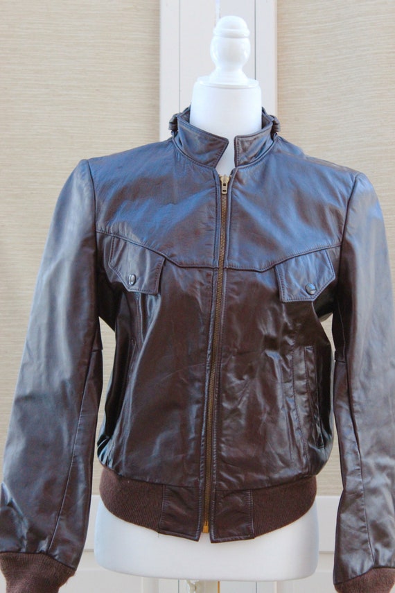 vintage women size 12 small brown leather coat ja… - image 6