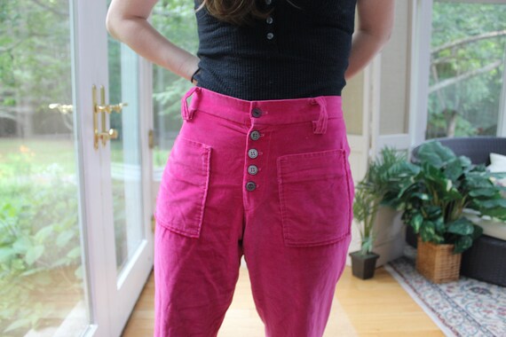 Vintage 1970's Pink Velvet Pants, Vintage Button … - image 2