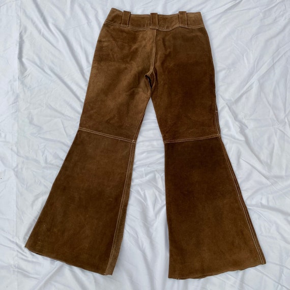 vintage 1970s leather flare dark brown women men … - image 7