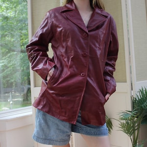 Vintage 1970&#39;s Red Leather Jacket, 70&#39;s Red Leather Coat, Women&#39;s Size Medium Button Up Leather Coat, Wilson&#39;s Leather Retro Collared Coat