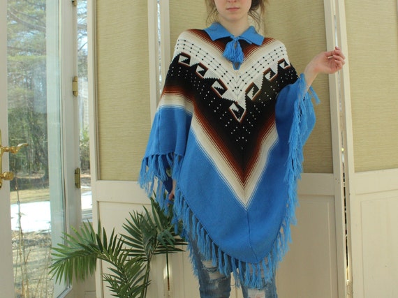 Vintage 1970's Navajo Poncho, Vintage Aztec Unisex