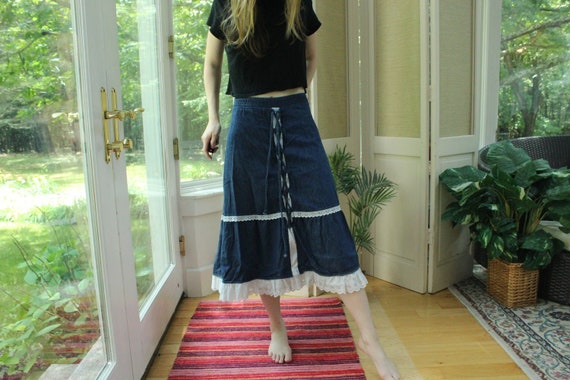 Vintage 1970's Handmade Denim Corset Skirt, Vintag