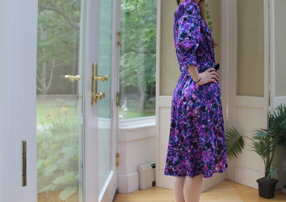 Vintage 1980's Purple Floral Dress, 80's Women's … - image 7