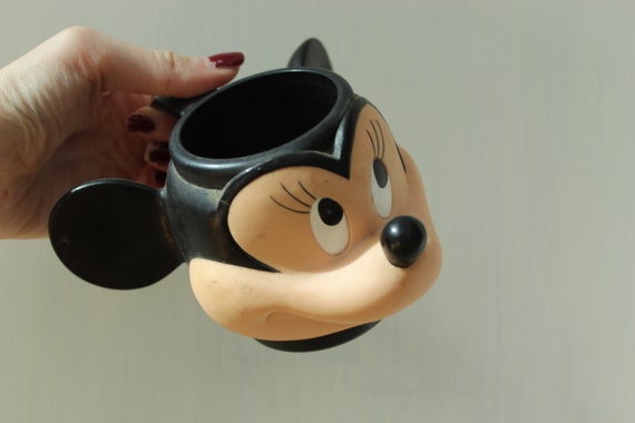 Vintage MICKEY MOUSE Plastic Sippy Cup Mug Souvenir Walt Disney Productions  1980s Big Black Feet