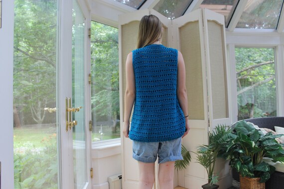 Vintage 1970's Blue Crocheted Vest, 70's Summer D… - image 5