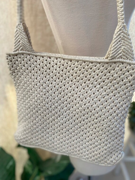 vintage 1970s white crochet shoulder bag purse wo… - image 8