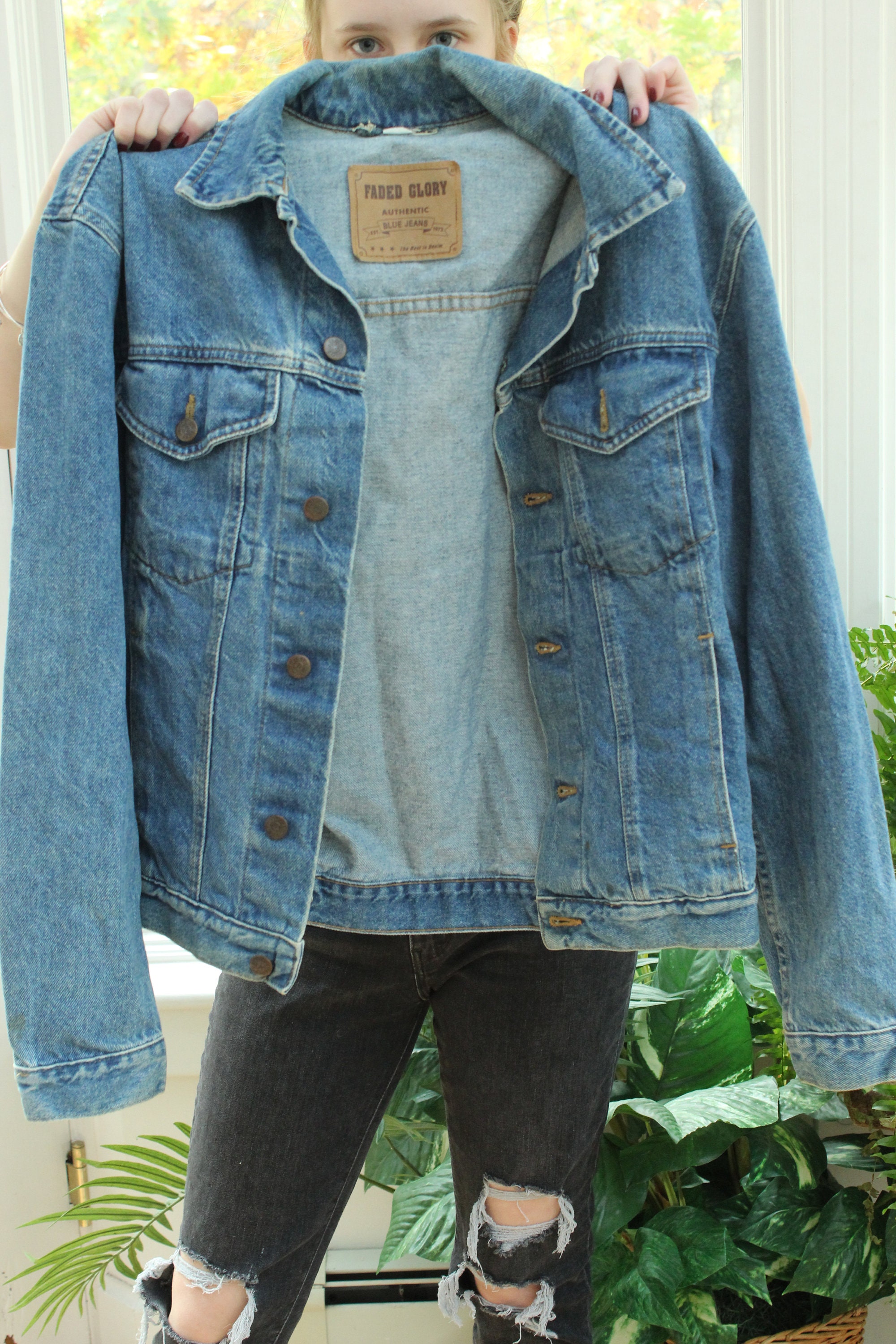 Vintage Faded Blue Denim Jacket, Vintage Denim Faded Glory