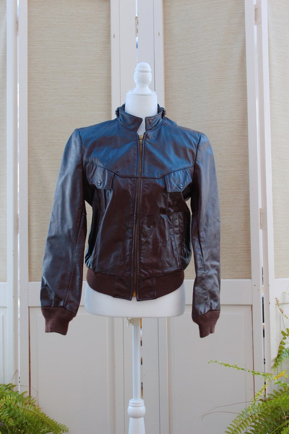 vintage women size 12 small brown leather coat ja… - image 7