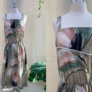 vintage 1970s women size 18 eighteen mod mid century summer maxi dress green white pink beach market hippie boho bohemian retro bodycon 70s