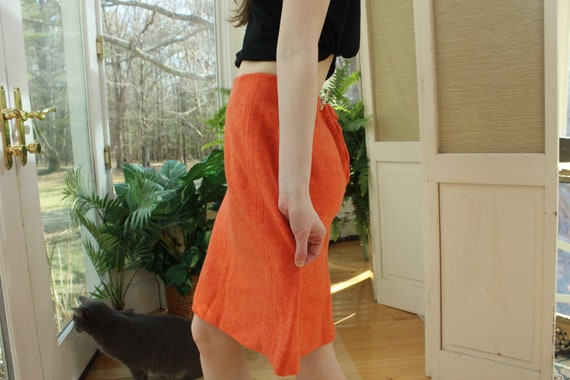 Vintage 1970's Wool Coral Skirt, Vintage Orange C… - image 3