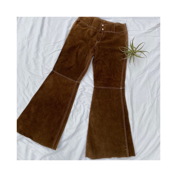 vintage 1970s leather flare dark brown women men … - image 1