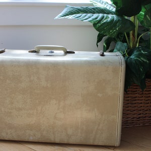 Vintage Marble Samsonite Suitcase, Vintage Tan Train Case, Vintage 1960&#39;s Suitcase, Vintage Big Train Case, Vintage Home Suitcase
