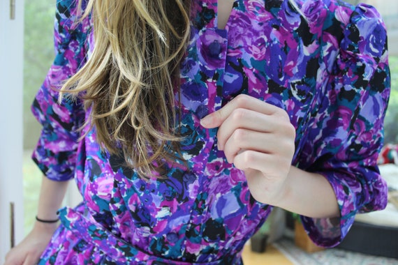 Vintage 1980's Purple Floral Dress, 80's Women's … - image 9