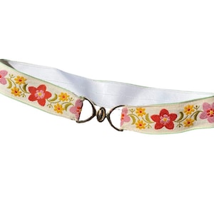Vintage Embroidered Flower Floral Strap Brass Gold White Red Pink Hawaii Summer Chic Women Accessory White Tan Boho Bohemian Hippie Strap 70