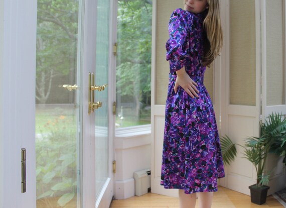 Vintage 1980's Purple Floral Dress, 80's Women's … - image 5