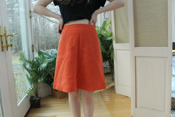 Vintage 1970's Wool Coral Skirt, Vintage Orange C… - image 1