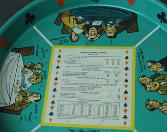 Vintage 1960's Poker Tin Tray, Vintage Poker Blue Cartoon