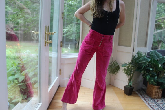 Vintage 1970's Pink Velvet Pants, Vintage Button … - image 1