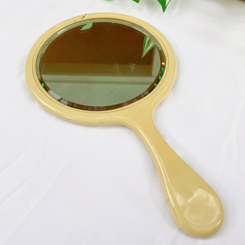 Vintage Bakelite Tan Mirror Letter Monogramed P Mirror Glass Plastic