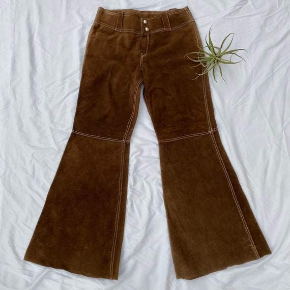 vintage 1970s leather flare dark brown women men … - image 2