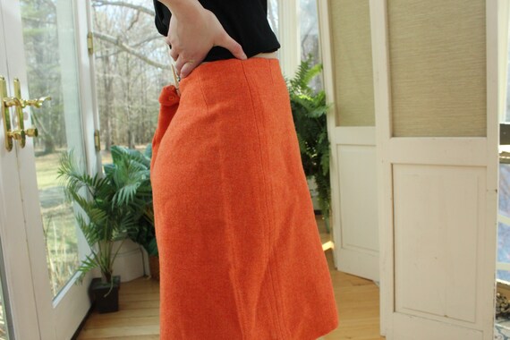 Vintage 1970's Wool Coral Skirt, Vintage Orange C… - image 6