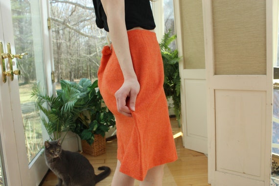 Vintage 1970's Wool Coral Skirt, Vintage Orange C… - image 5