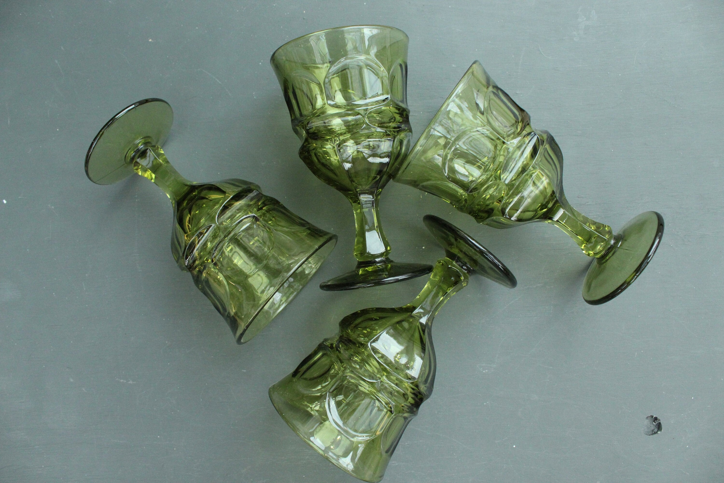 Vintage 1970's Set of 4 Large Green Mid-century Glasses
