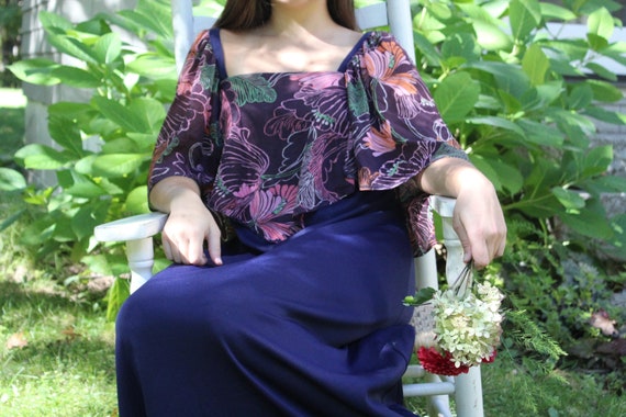 Vintage 1970s Maxi Dress with Angel Sleeves, Vinta