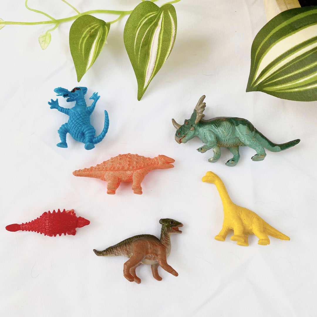 Vintage Mini Plastic Dinosaur Toys 1980s Set of Six 80s Little Boy Girl