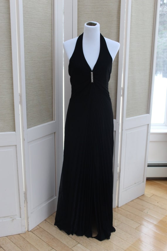 Vintage Black Prom Dress, Vintage Halter Dress, Lo