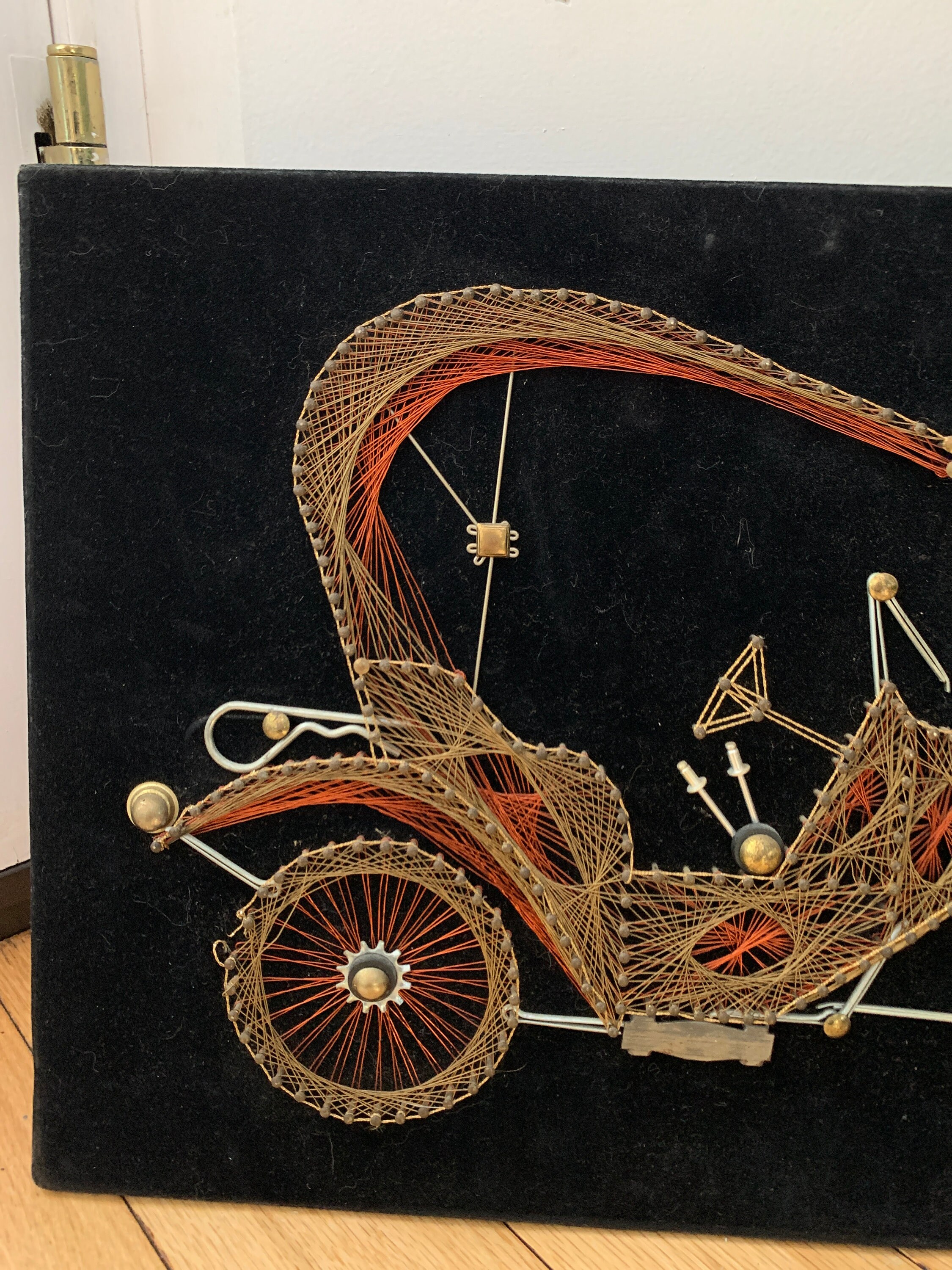 Vintage 1960's String Art Vintage Velvet Wall Hanging | Etsy
