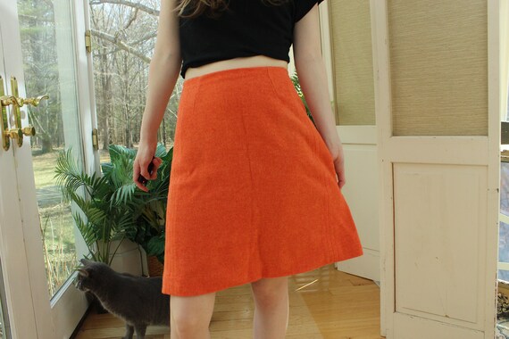 Vintage 1970's Wool Coral Skirt, Vintage Orange C… - image 2