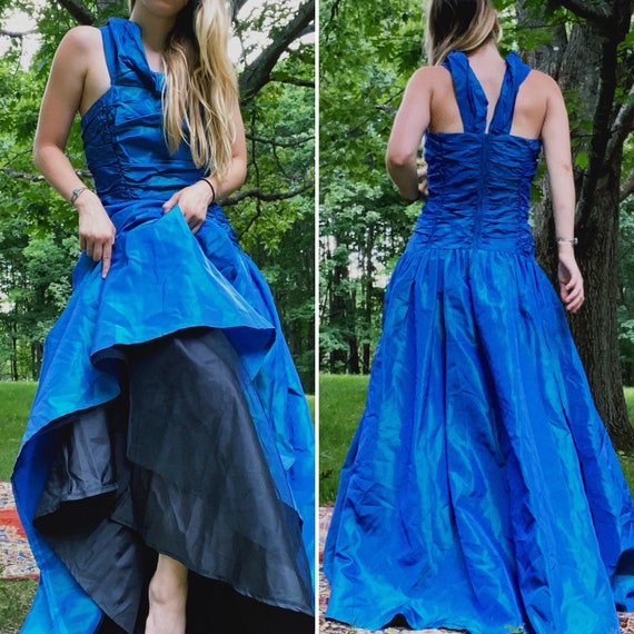 1980's Rare Laura Ashley Blue Prom Ruffle Dress, … - image 1