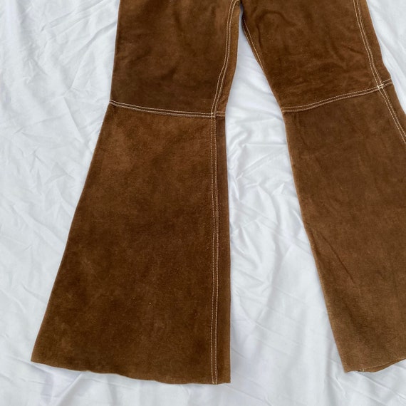 vintage 1970s leather flare dark brown women men … - image 3