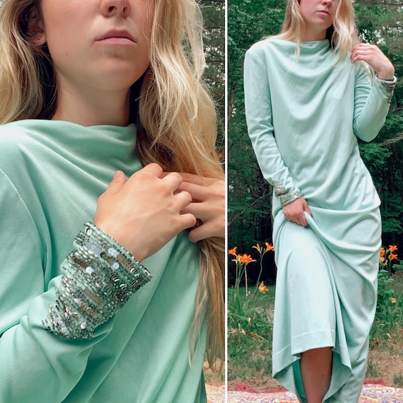 Vintage 1970's Mint Green Carrie Couture Elegant … - image 1