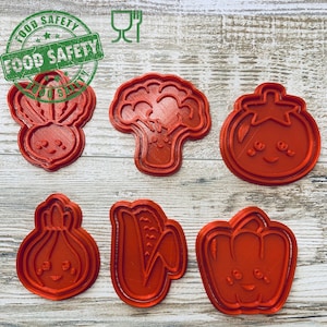 Vegetables , Tomato Onion paprika Radish Corn Broccoli cookie cutters / Food safe approval image 1