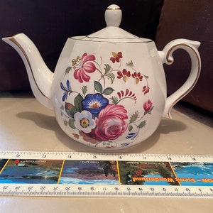 Vintage Ellgreave Floral English Tea Pot Teapot Ironstone 1950s Woods Afternoon Tea