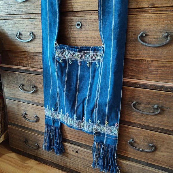 Karen Hill Tribe handwoven 'Yam' natural indigo dyed handspun cottons bag from Thailand