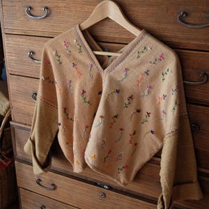 Handwoven women hill tribe top with handspun natural color cottons and flower embroideries Bohemian hippie style