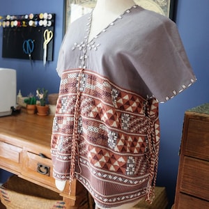 Karen tribe hand-woven women ethnic blouse with hand embroideries natural dry cotton and seed beads