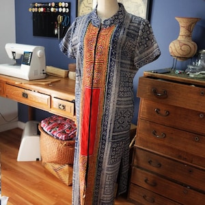 HMONG hill tribe with hand embroidered bohemian style zip long dress from Thailand