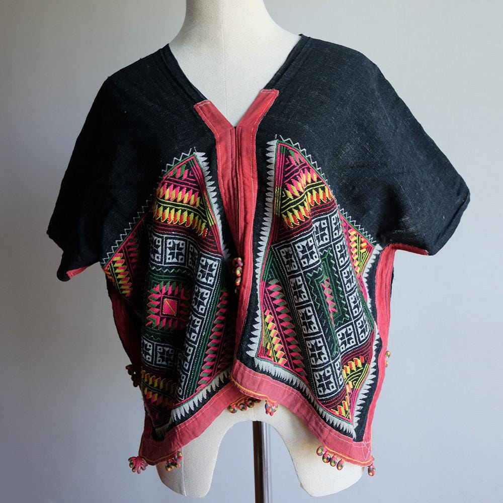 Thai Hill Tribe Embroidered Cotton Top - Boho Ethnic Tunic