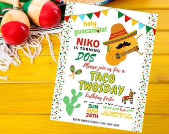 Taco TWOsday Birthday Invitation, Taco Tuesday, Birthday Fiesta, Mexican themed party, Custom Invitation, Digital Invite, Printable, 2 years
