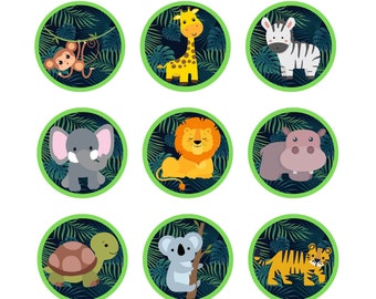 Zootiere Cupcake Toppers, Zoo Mottoparty, Cupcake Toppers, Set von 24, Party Favor Tag, digitales Produkt, bedruckbar, Instant Download