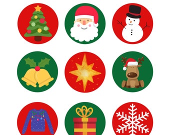 Christmas Cupcake Toppers, Holiday Cupcake Toppers, Christmas Party, Gift Tags, Favors Tags, Digital, Printable, Instant Download, Stickers