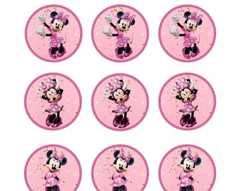 Minnie Mouse Toppers, Pink Minnie Mouse, Cupcake Toppers, Minnie Mouse Birthday, Set of 12, Party Favor, Digital, Printable Instant Download