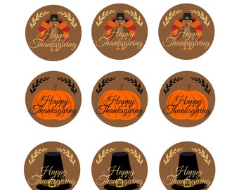 Thanksgiving Cupcake Toppers, Happy Thanksgiving, Cupcake Toppers, Holiday, Set of 12, Party Favor, Digital, Printable, Instant Download